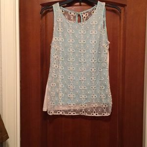 Beachy Blue Top with Lace Overlay
